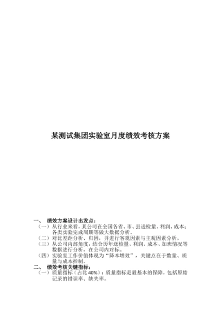 某测试集团实验室月度绩效考核方案