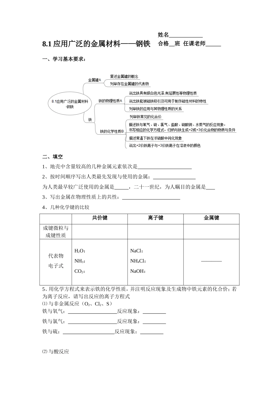 随堂练习 应用广泛的金属材料——钢铁_第1页