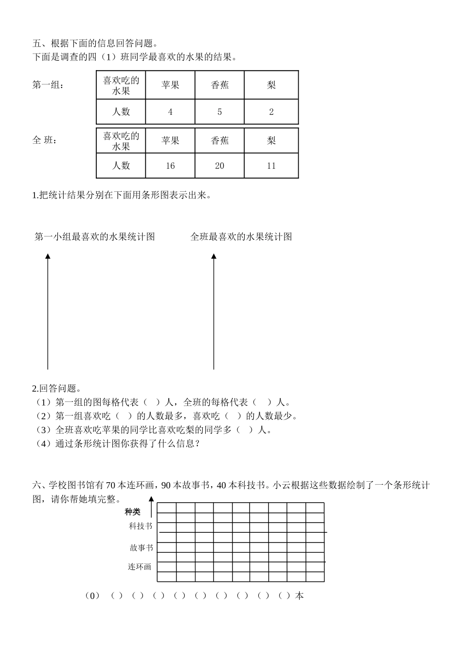 四年级数学条形统计图练习题_第3页