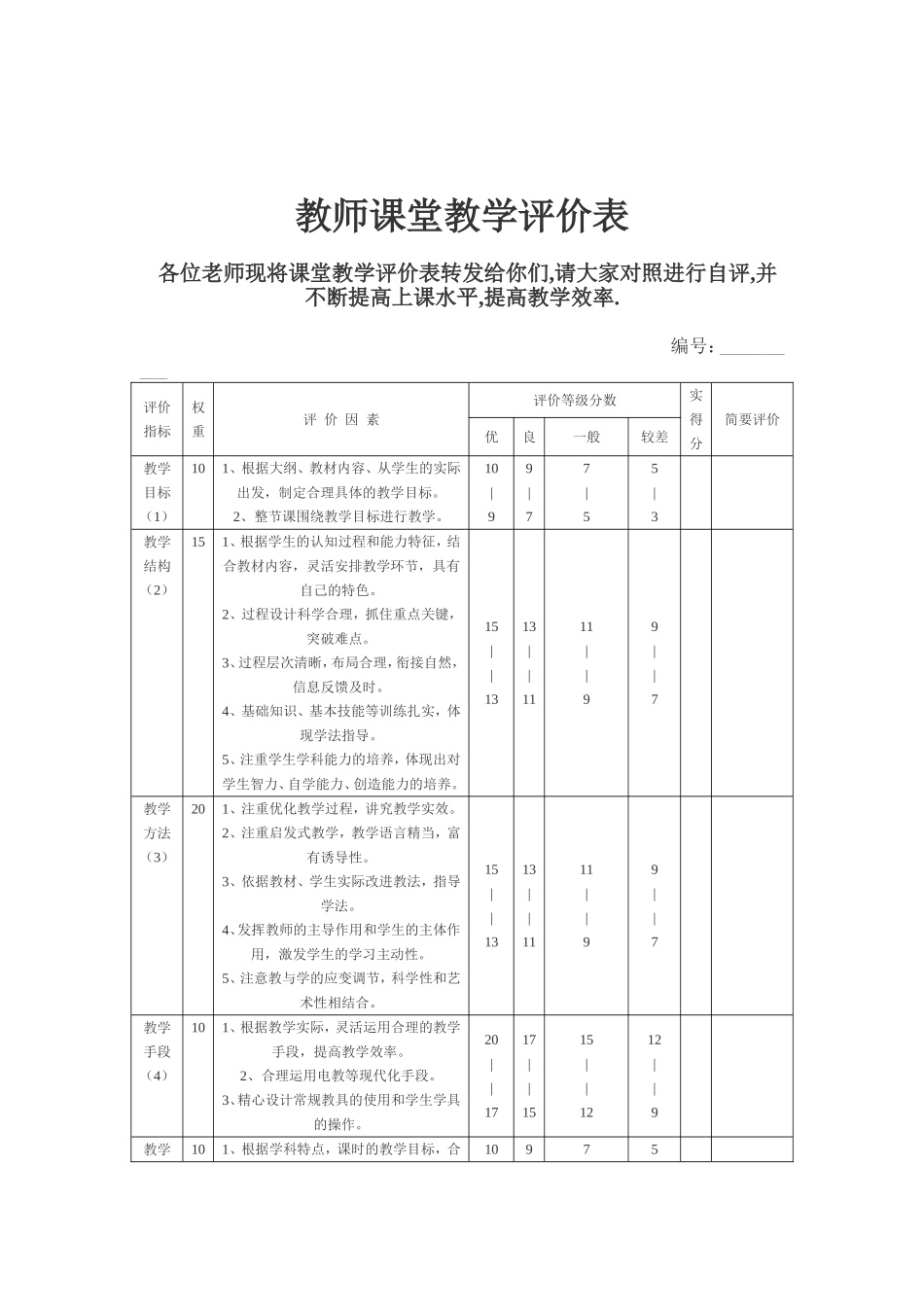 教师课堂教学评价表_第2页