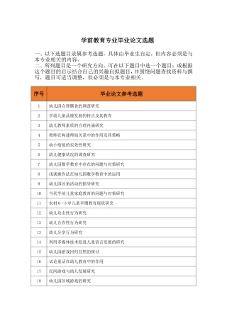 学前教育专业毕业论文选题