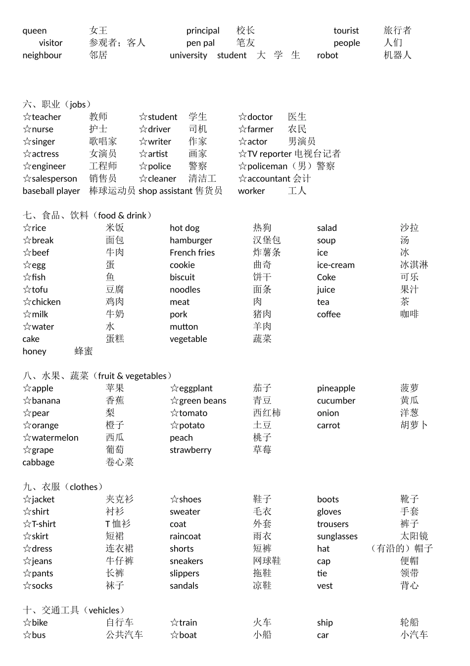 英语单词（黑体词要求听、说、认读；白体词要求听、说；带☆单词要求听、说、读、写）_第3页