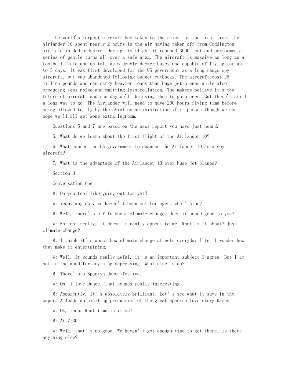 英语四级真题听力原文及答案解析（完整版）_第2页