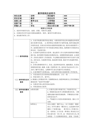 教学部岗位说明书