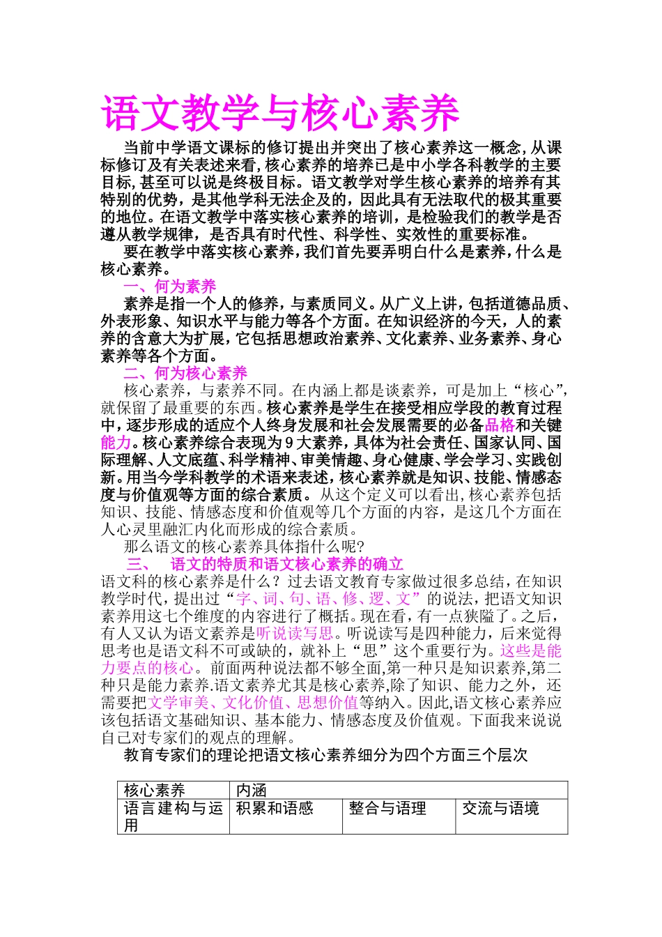 语文教学与核心素养_第1页