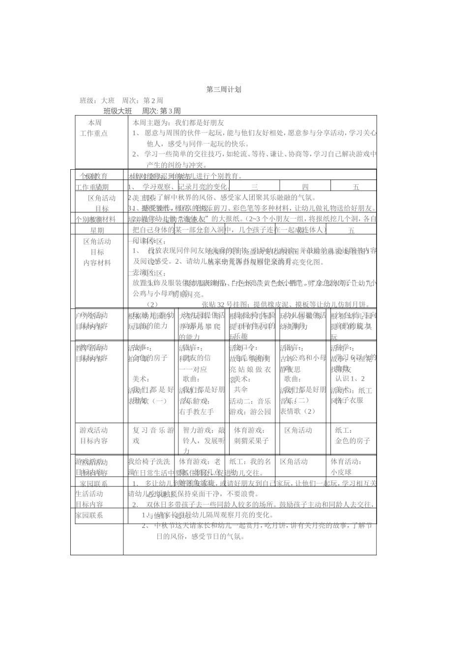 幼儿园大班周教学计划表_第2页