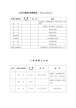 xx层气勘探井参数测试 工程施工组织设计