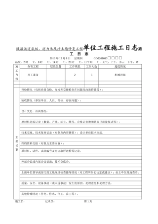 陂溢洪道底板、消力池及挡土墙修复工程单位工程施工日志施工日志