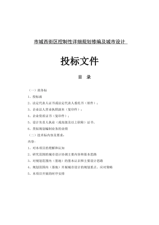 市城西街区控制性详细规划修编及城市设计 投标文件