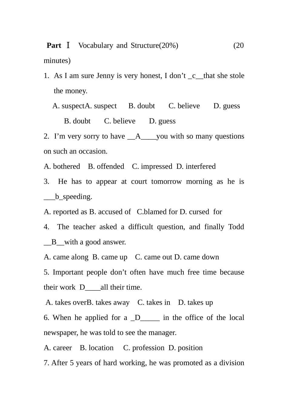 12月大学英语三级试题试题_第1页