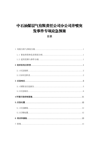 中石油煤层气有限责任公司分公司井喷突发事件专项应急预案