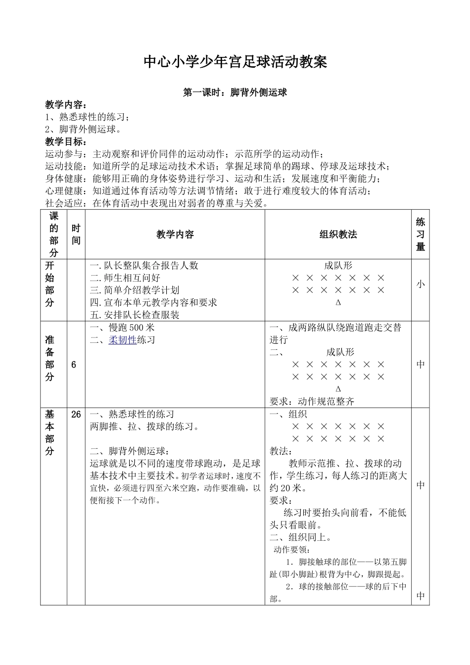 中心小学少年宫足球活动教案_第1页