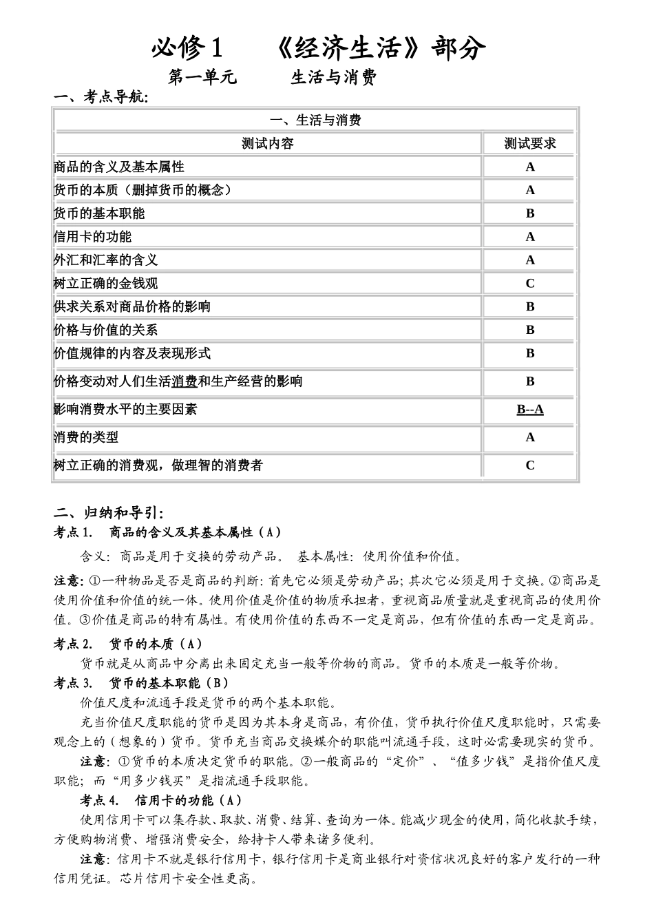 必修1《经济生活》知识点梳理汇总_第1页