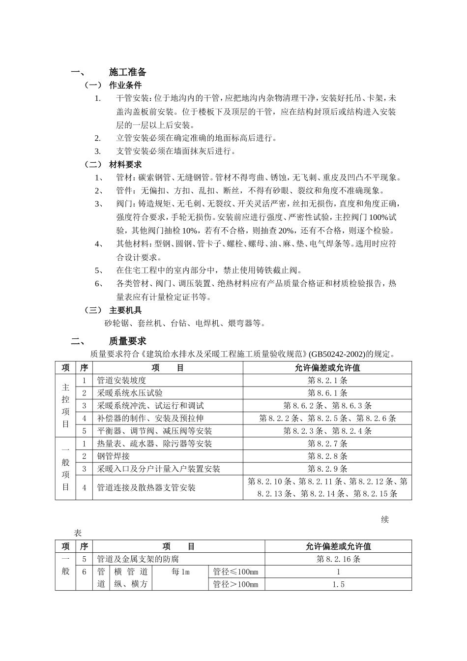 干管安装施工组织设计_第1页