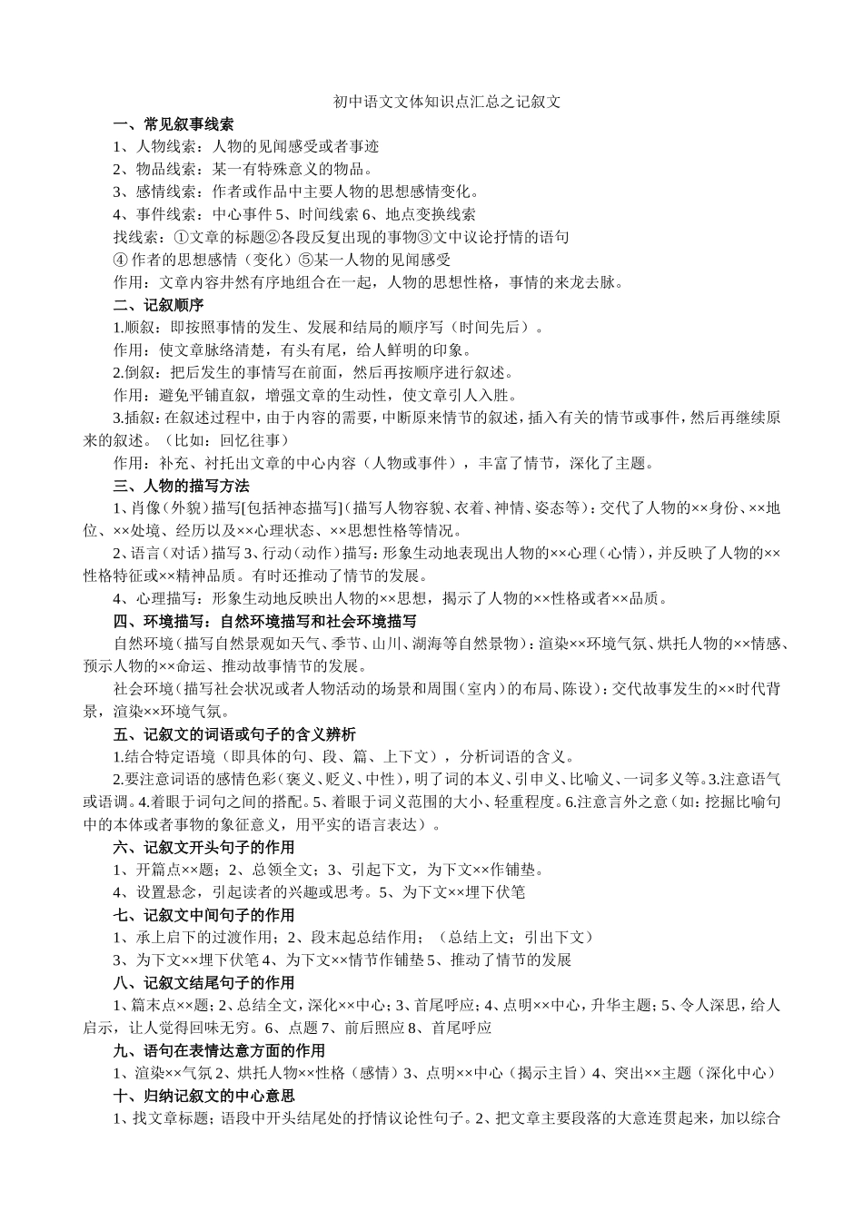 初中语文文体知识点汇总之记叙文_第1页