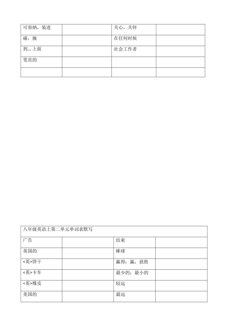 八年级英语上第一单元单词表默写_第2页