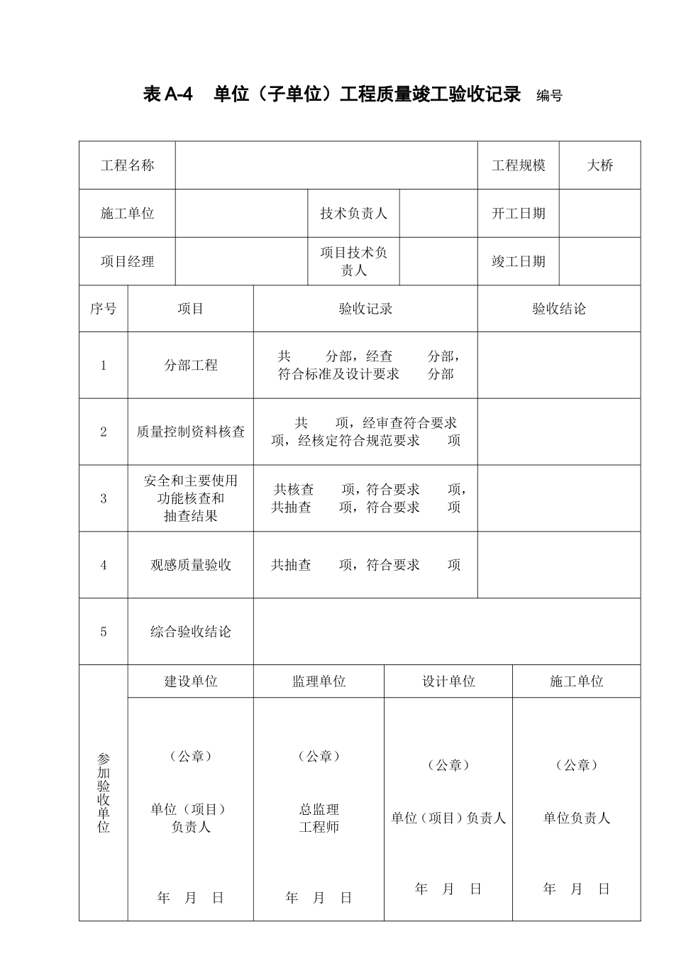 单位（子单位）工程质量竣工验收记录编号_第1页
