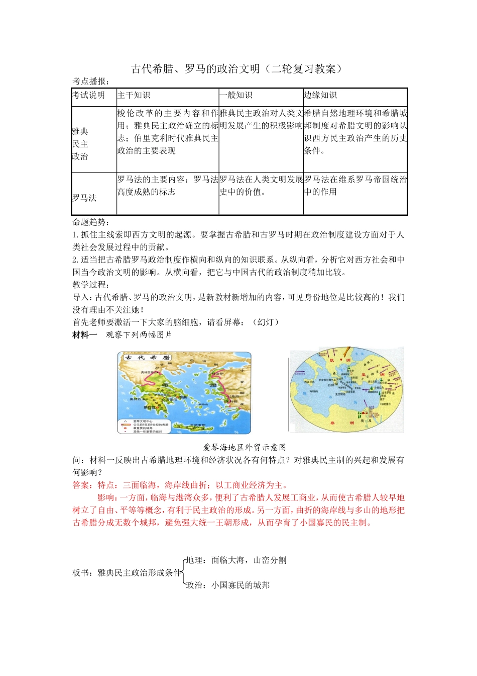 古代希腊、罗马的政治文明（二轮复习教案）_第1页