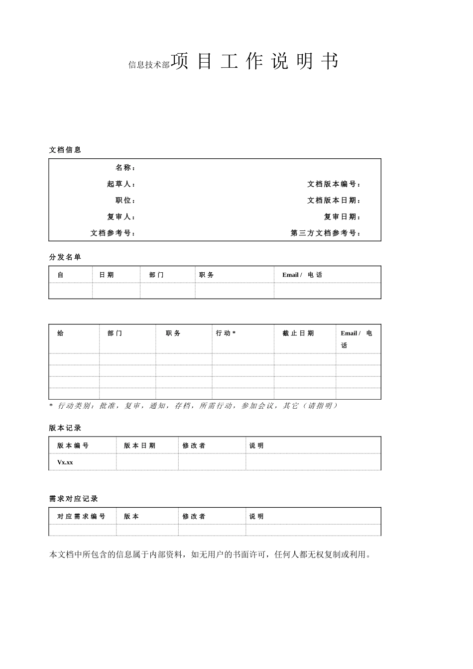 信息技术部项目工作说明书_第1页