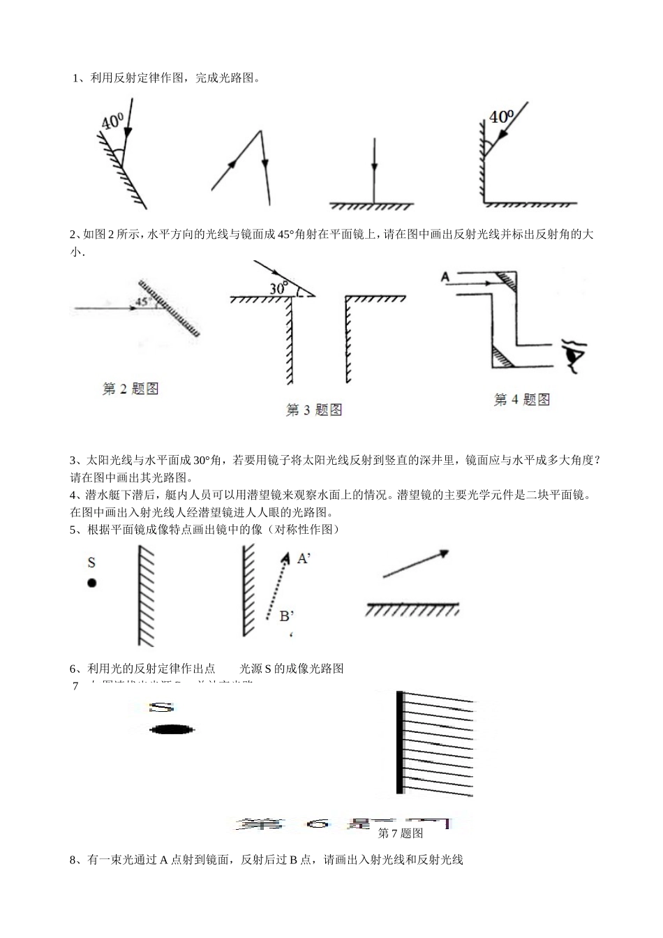 光的反射和平面镜成像作图专题训练_第2页