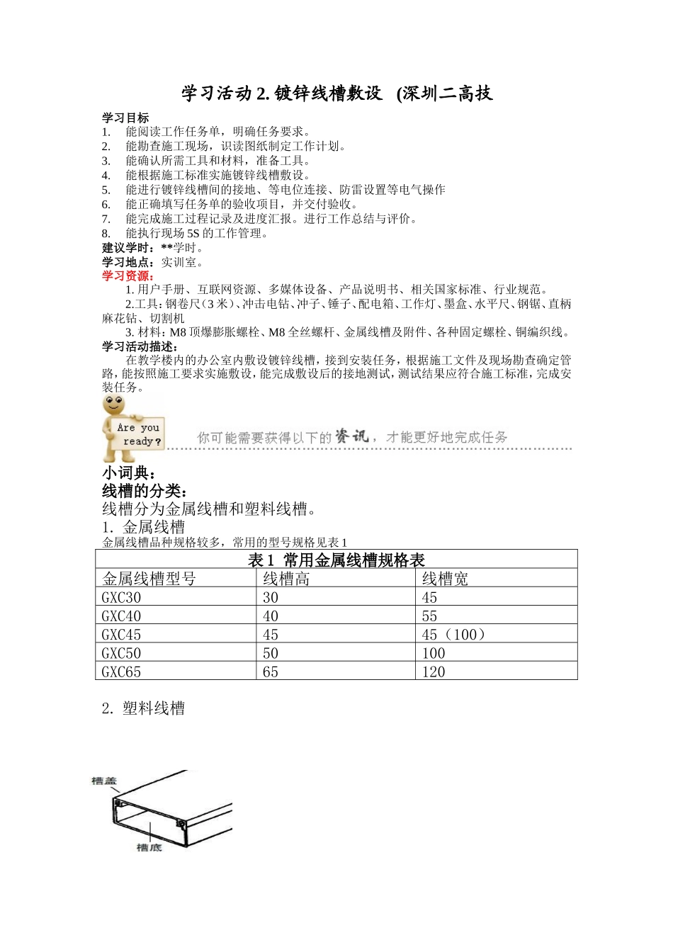 学习活动2. 镀锌线槽敷设   (深圳二高技_第1页