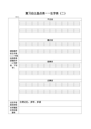 复习自主盘点表——生字表（二）