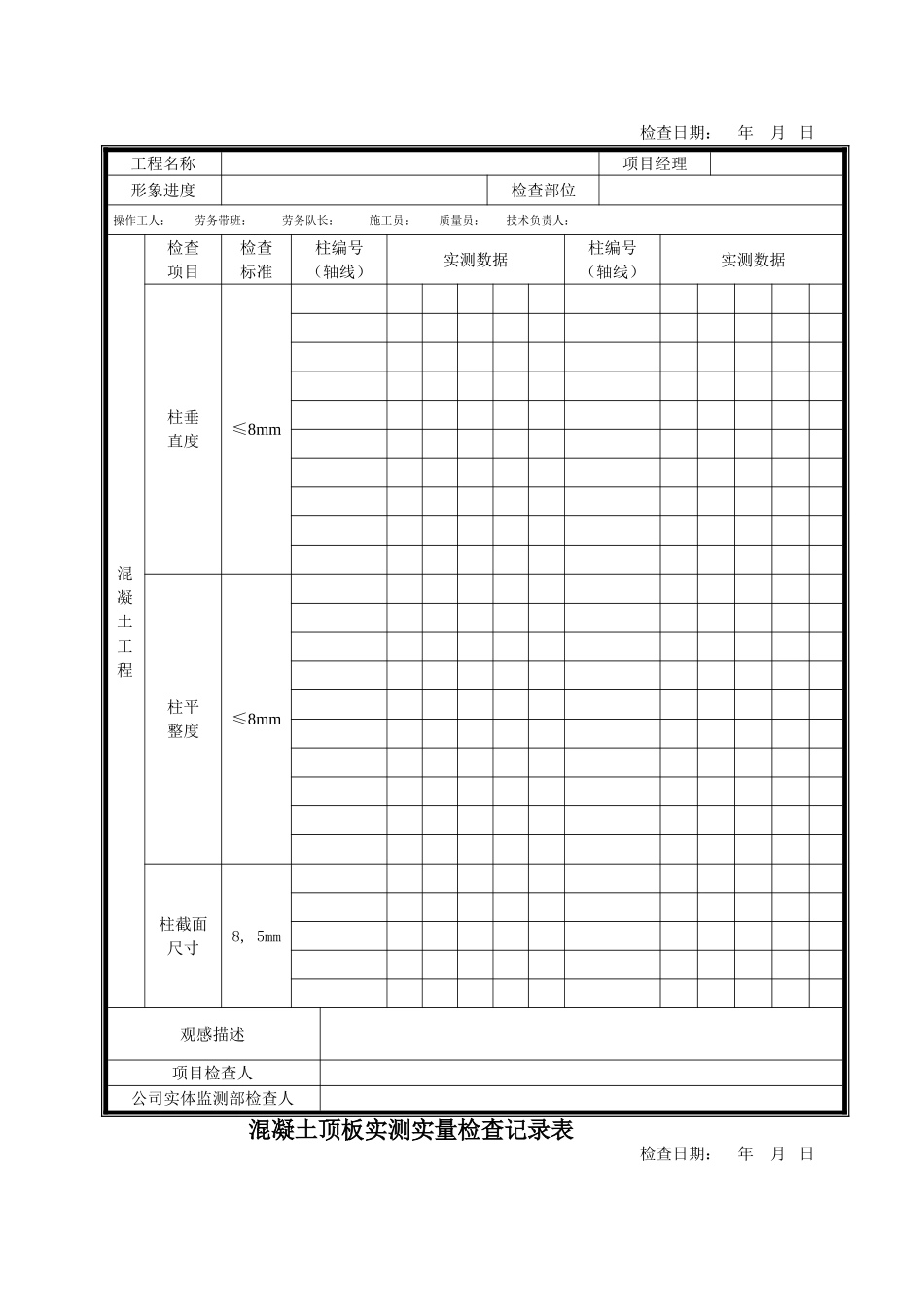 混凝土剪力墙墙体实测实量检查记录表_第2页