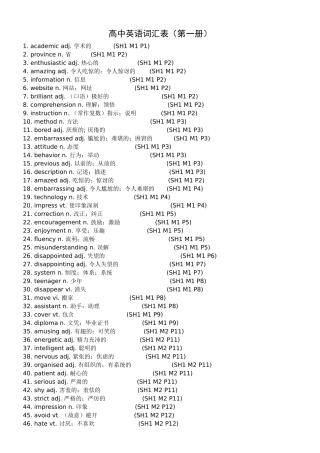 高中英语词汇表（第一册