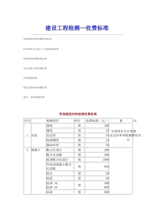 建设工程检测—收费标准