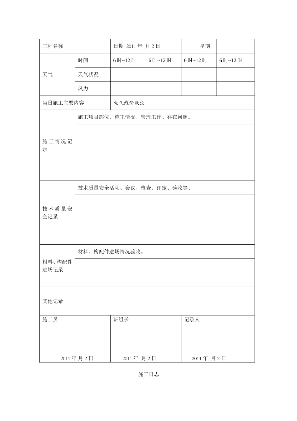 电气线管敷设施工日志_第2页