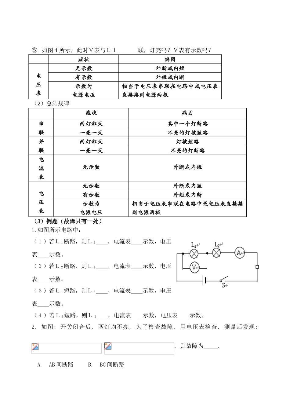九年级物理电路故障专题_第2页