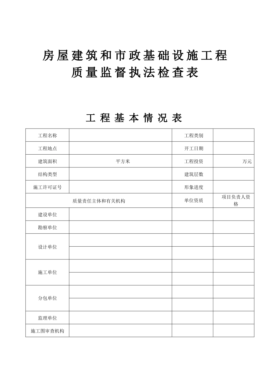 房屋建筑和市政基础设施工程质量监督执法检查表_第1页