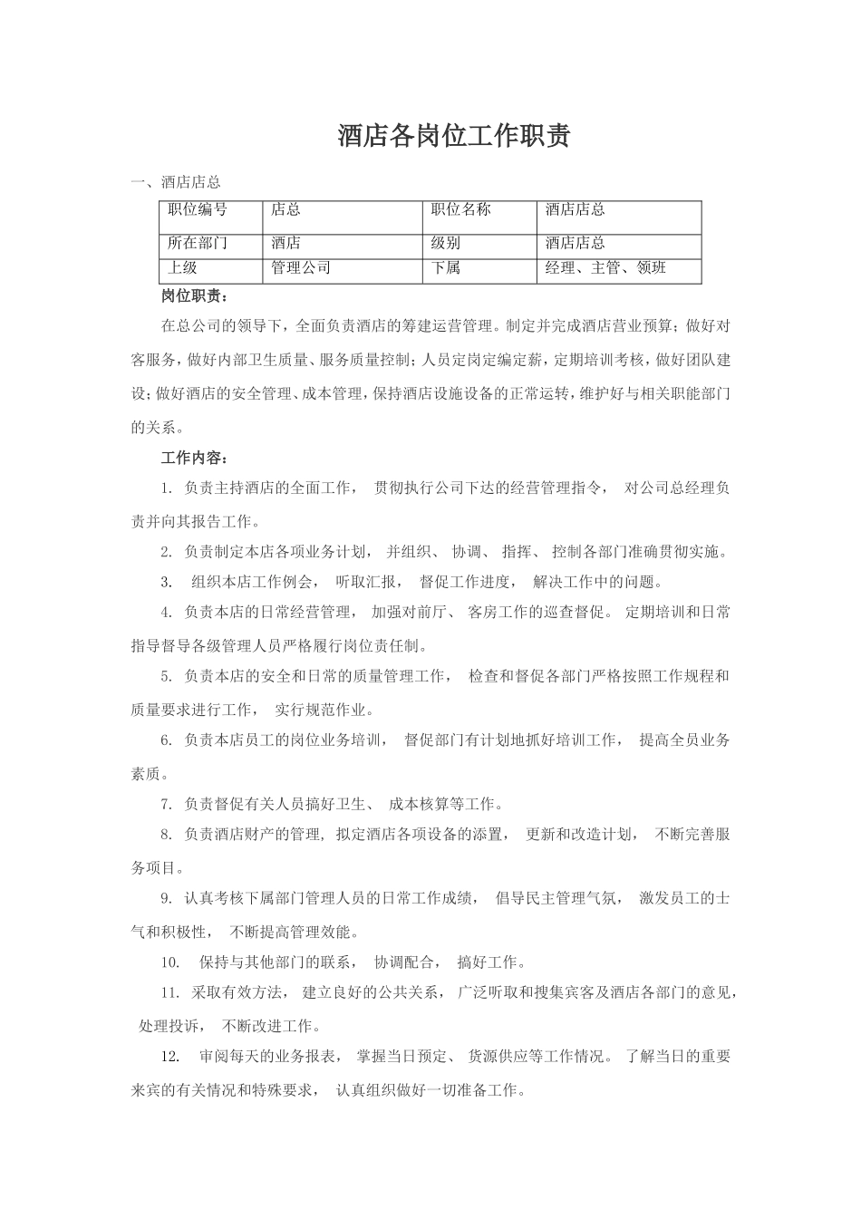 酒店各岗位工作职责_第1页