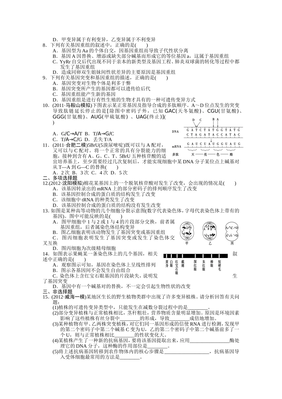 基因突变和基因重组 高考生物专题训练_第3页