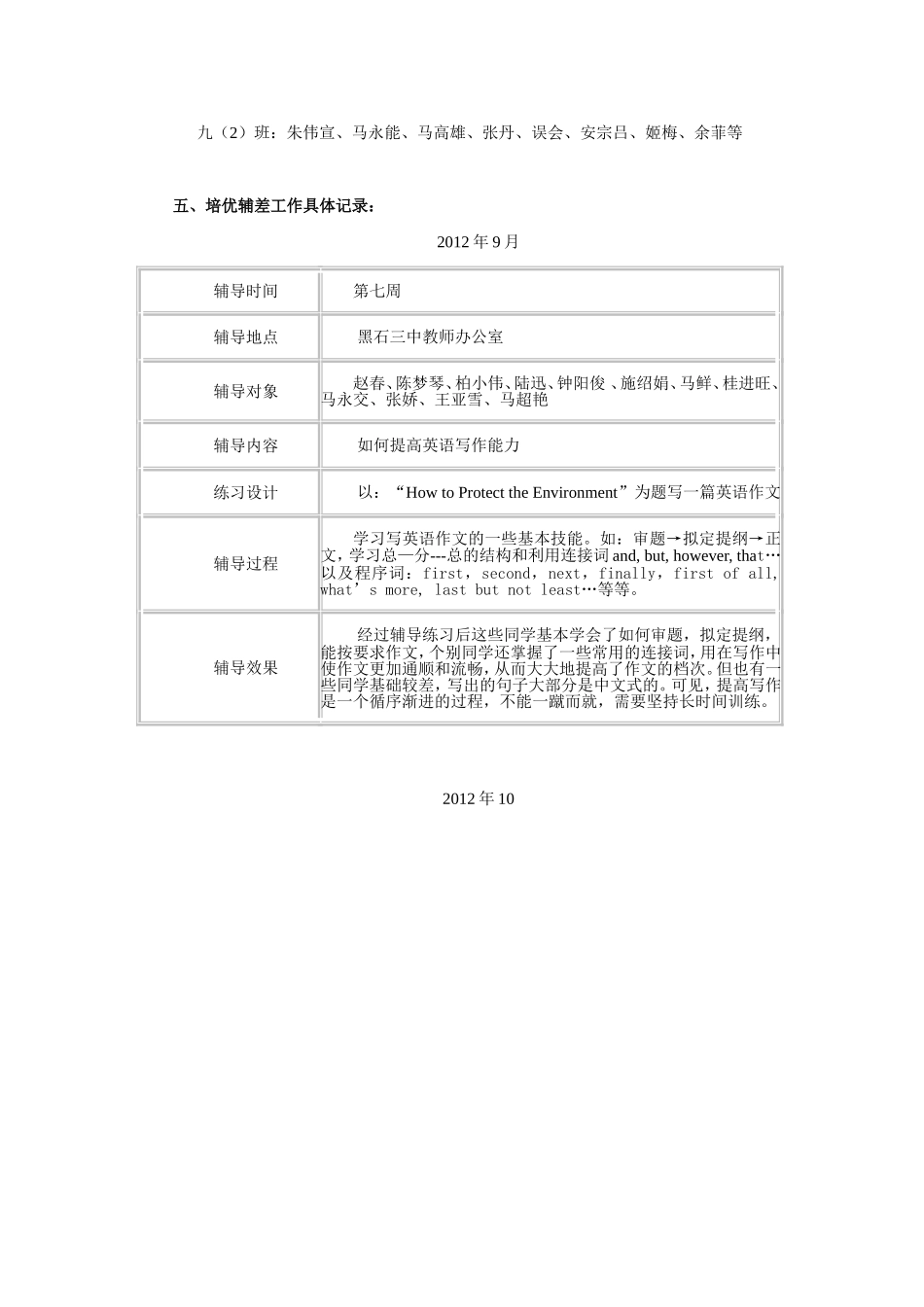 年度九(1)、九（2）班英语培优辅差工作记录_第2页