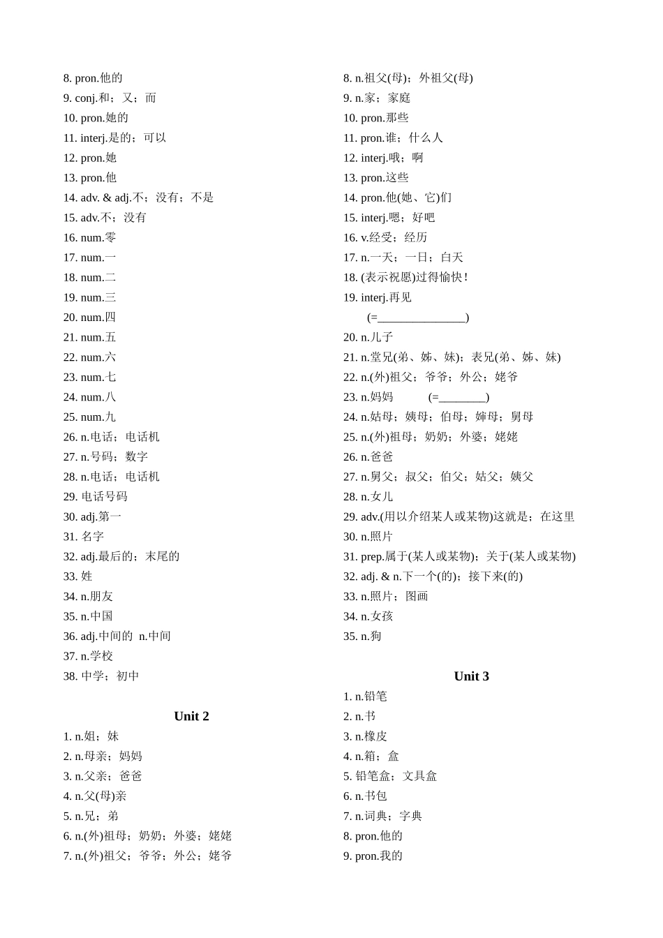 人教版英语七年级上册单词默写_第2页