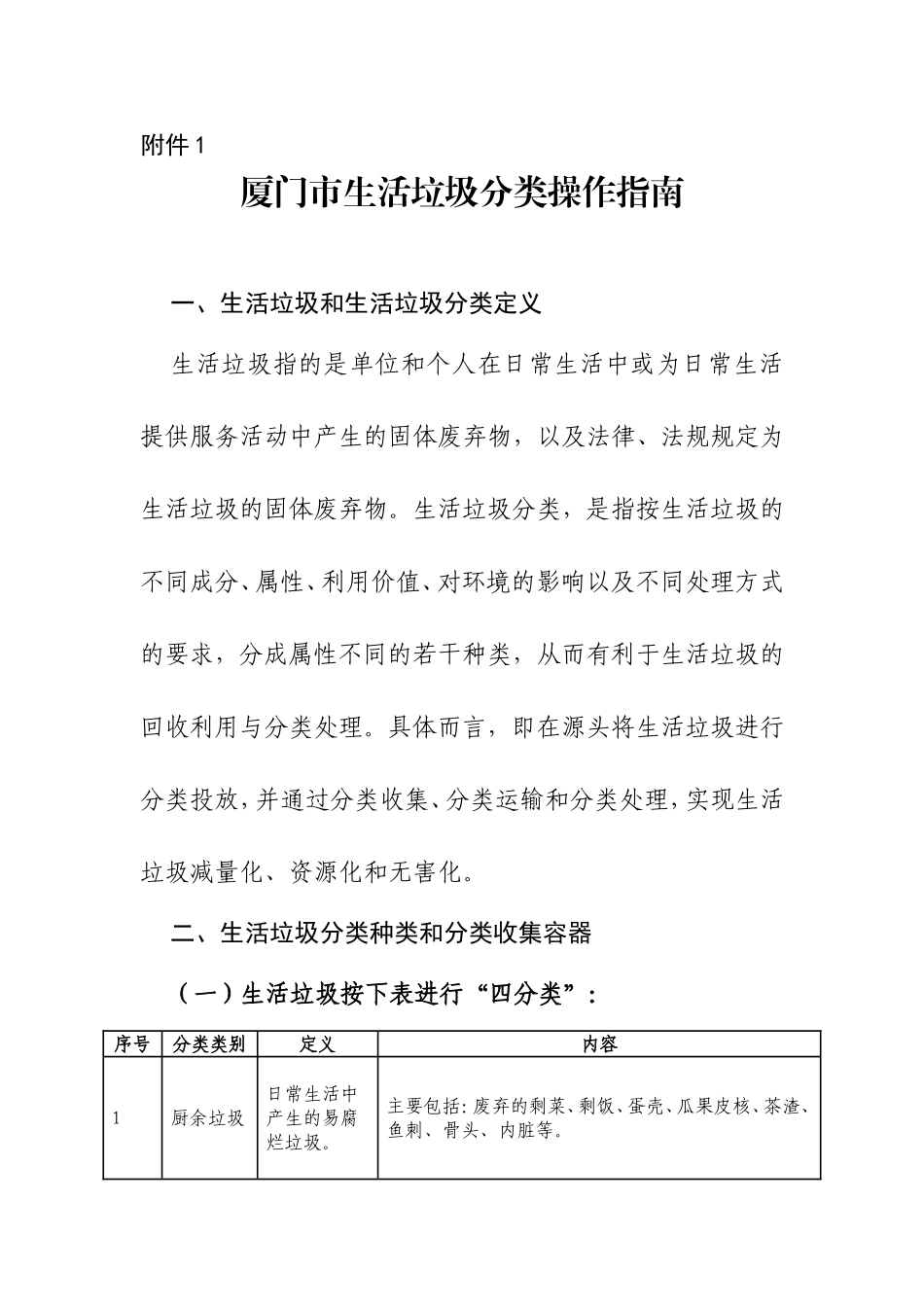 厦门市生活垃圾分类操作指南_第1页