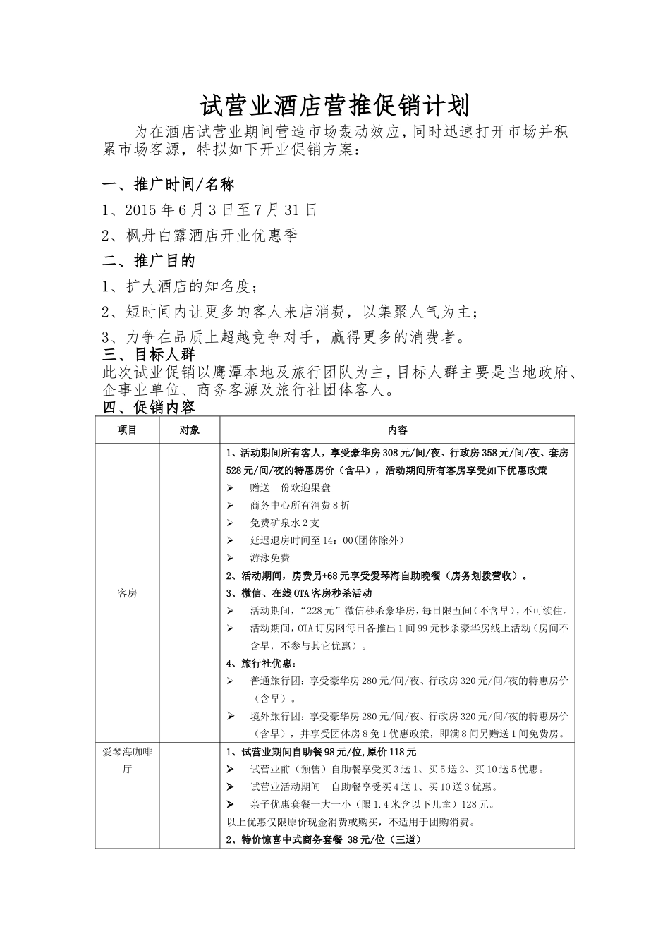 试营业期间酒店促销方案_第1页