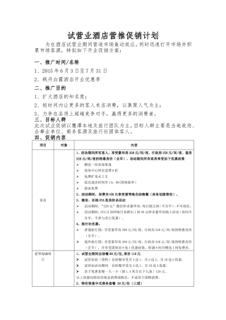 试营业期间酒店促销方案