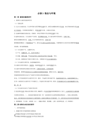 必修3稳态与环境 知识点梳理汇总