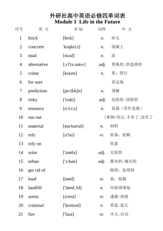 外研社高中英语必修四单词表