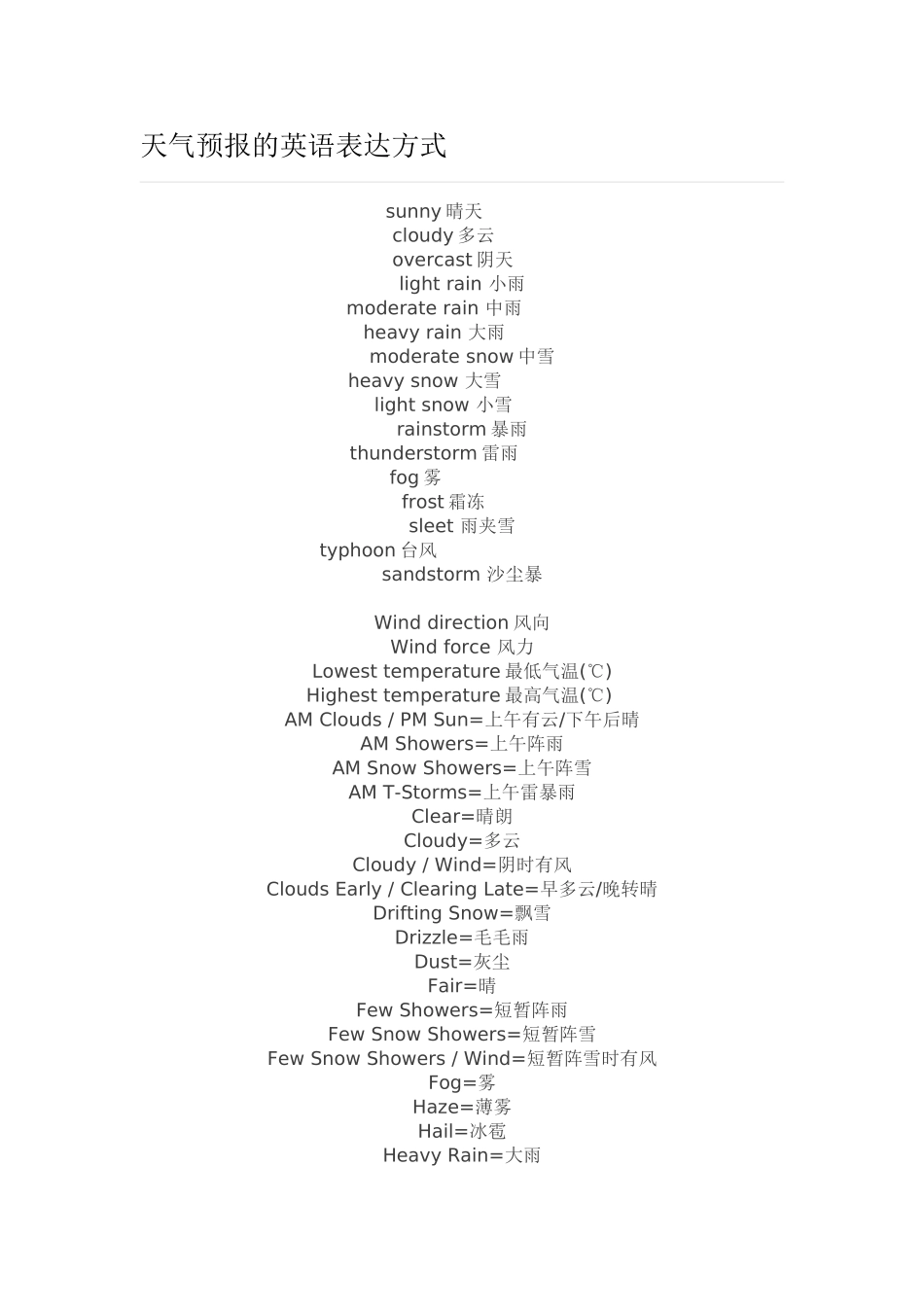 天气预报的英语表达方式_第1页