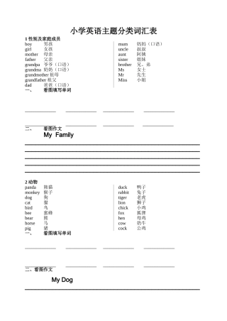 小学英语主题分类词汇表