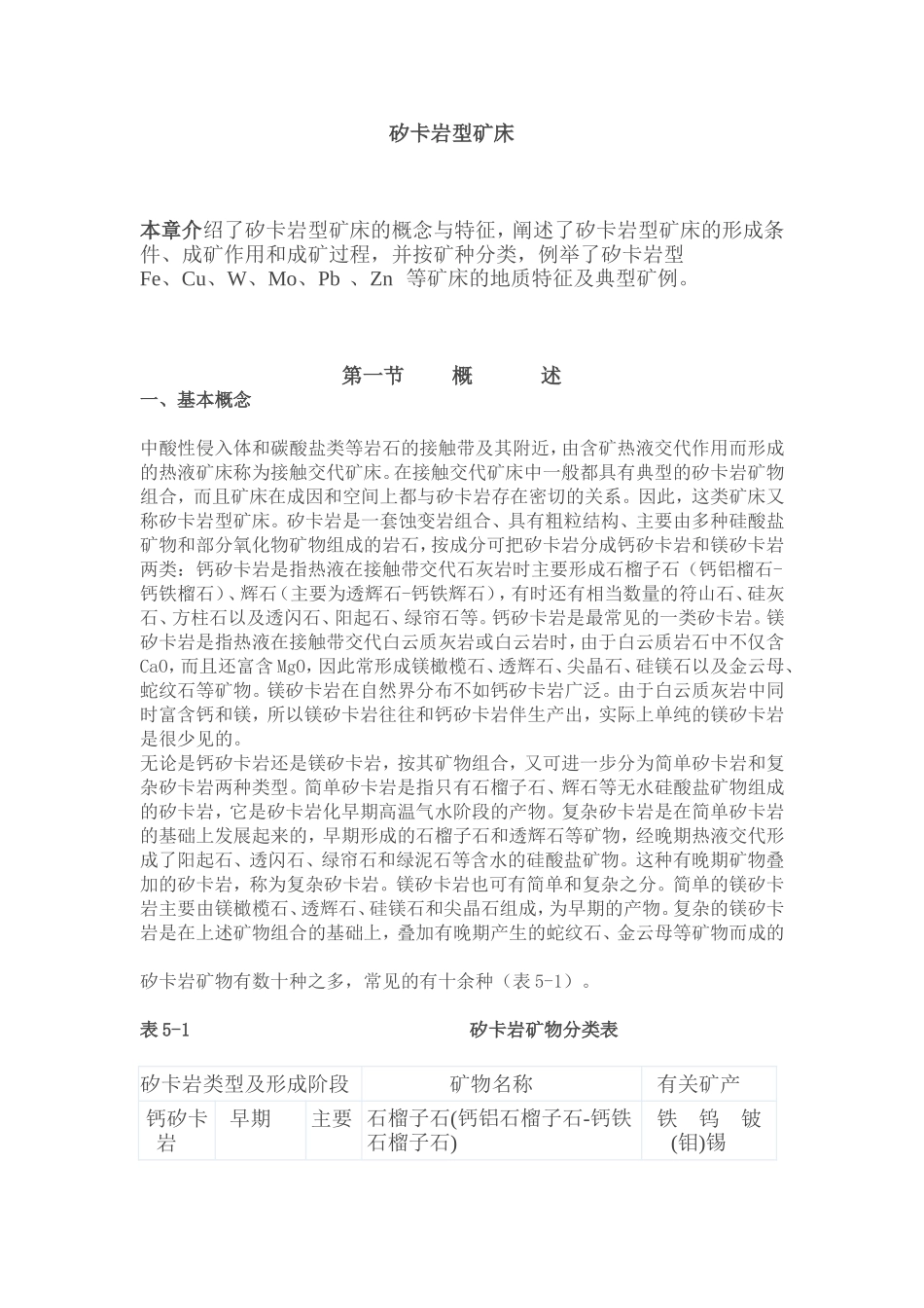 矽卡岩型矿床 课程章节知识点梳理汇总_第1页