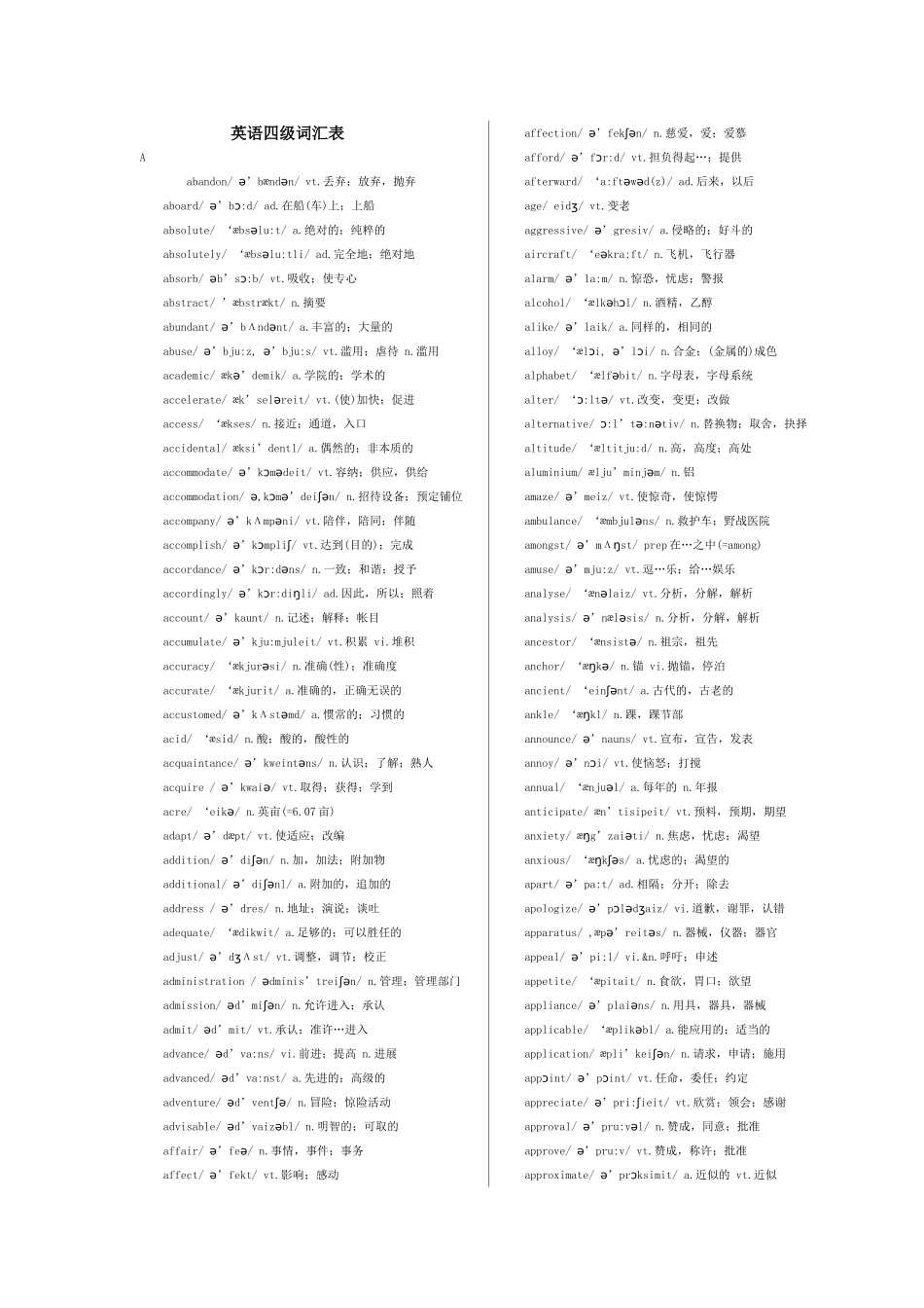 英语四级词汇表_第1页