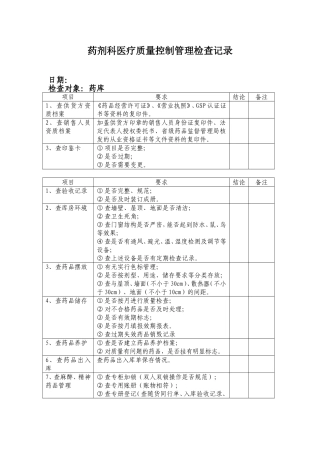 药剂科医疗质量控制管理检查记录
