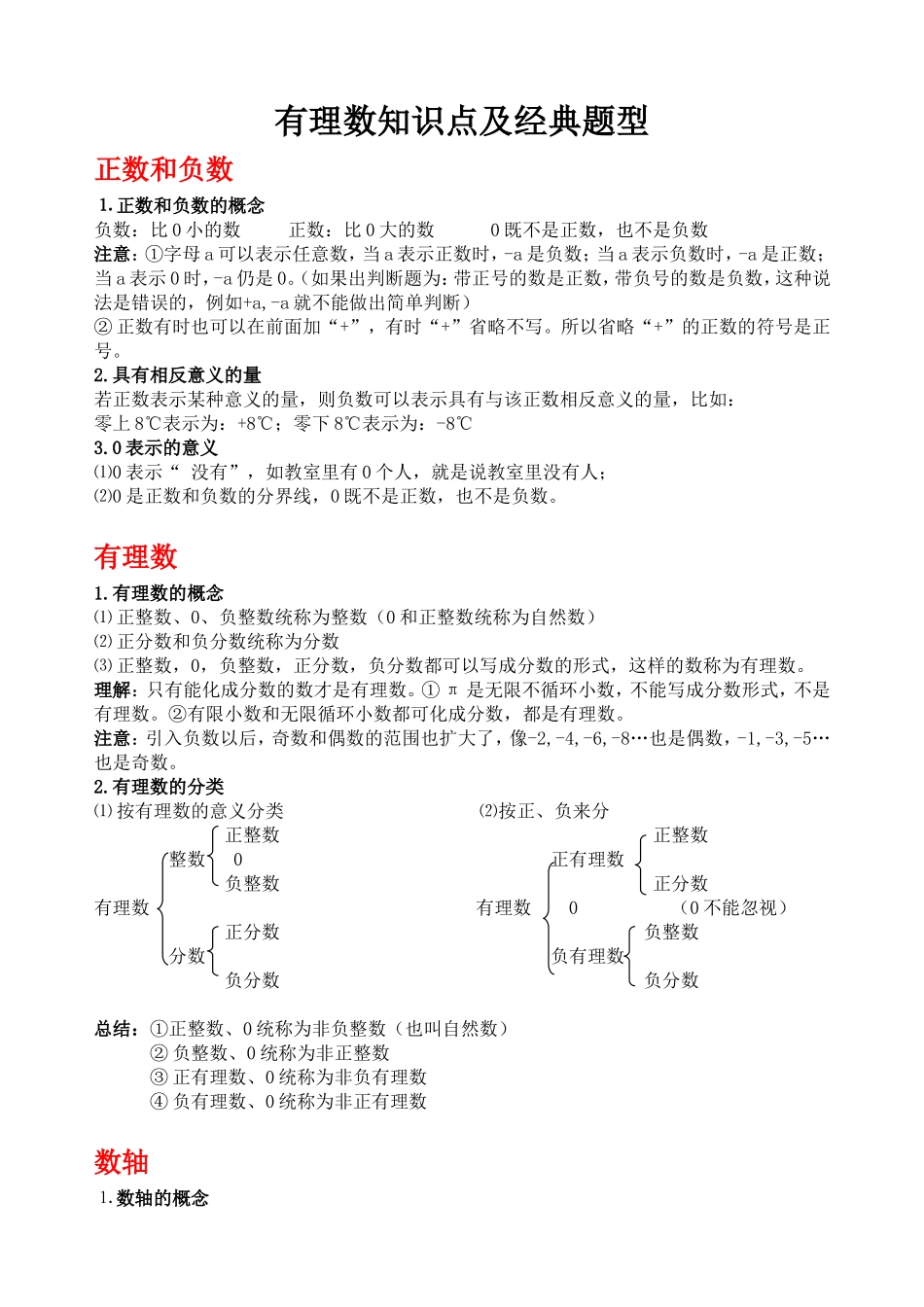 有理数知识点及经典题型_第1页