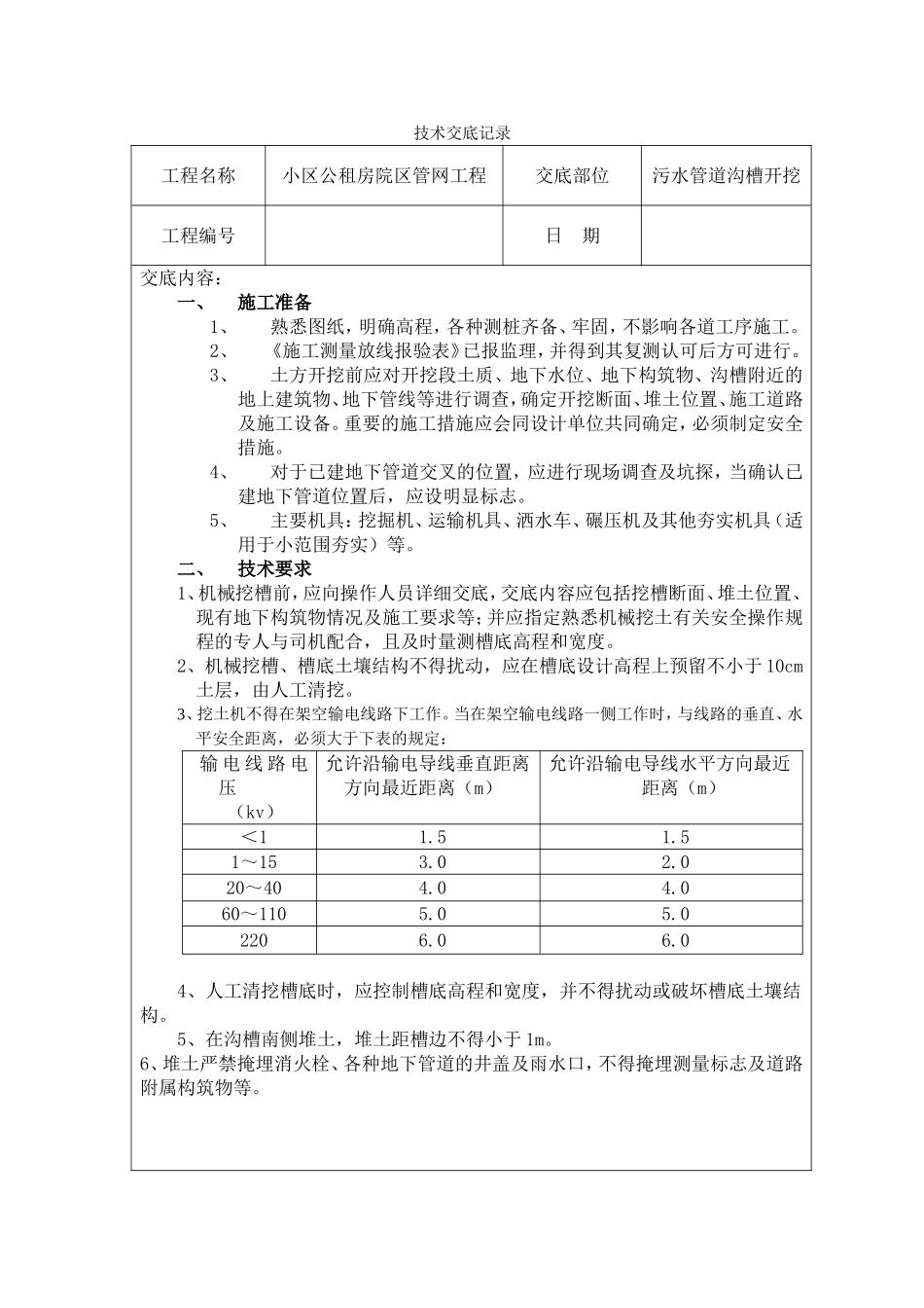 小区公租房院区管网工程技术交底记录_第1页