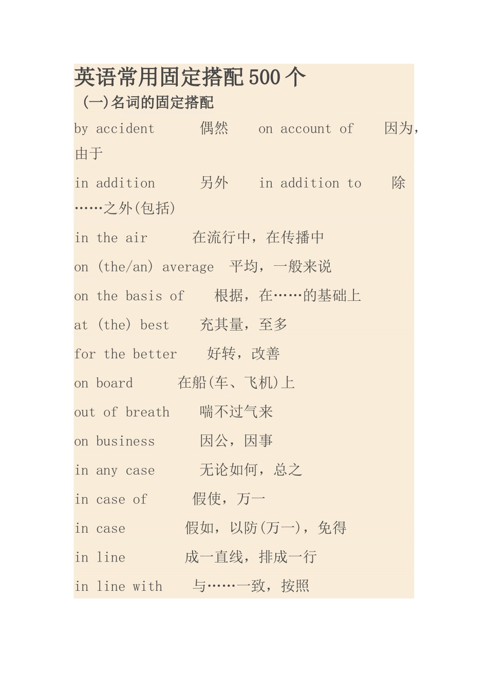 英语常用固定搭配500个_第1页