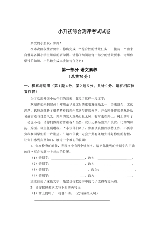 小升初综合测评考试试卷
